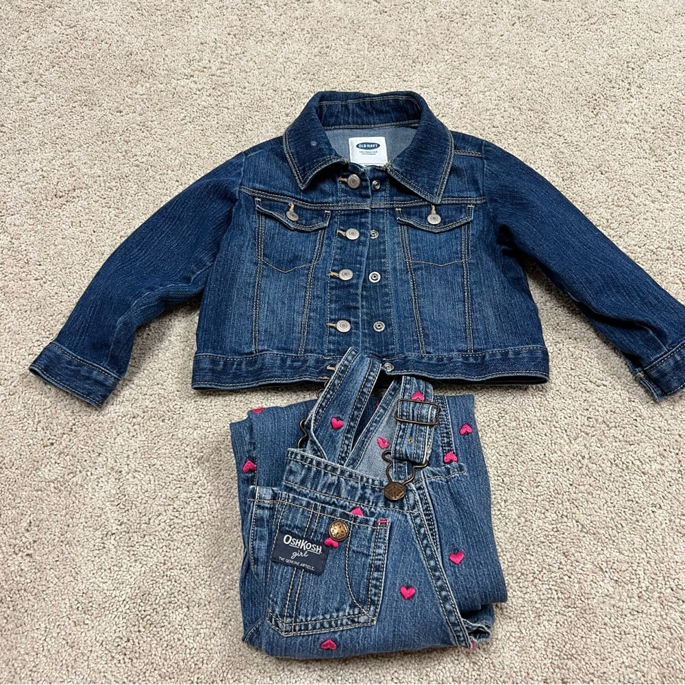 Oshkosh/Old Navy Denim Overalls And Jacket Sz 2T/3T